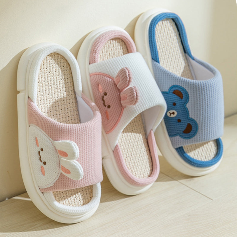Unisex Rabbit Slippers Linen House Shoes | Breathable Anti-Slip Flip-Flops