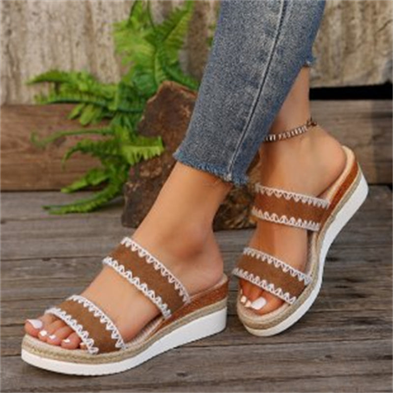 Women's Hemp Rope Wedge Sandals | Suede Woven Ethnic Platform Slides