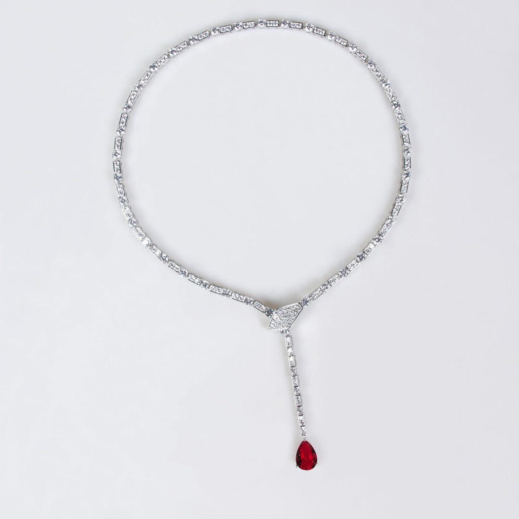 S925 Silver Snake-Shaped Necklace Set with Full Zirconia Pave