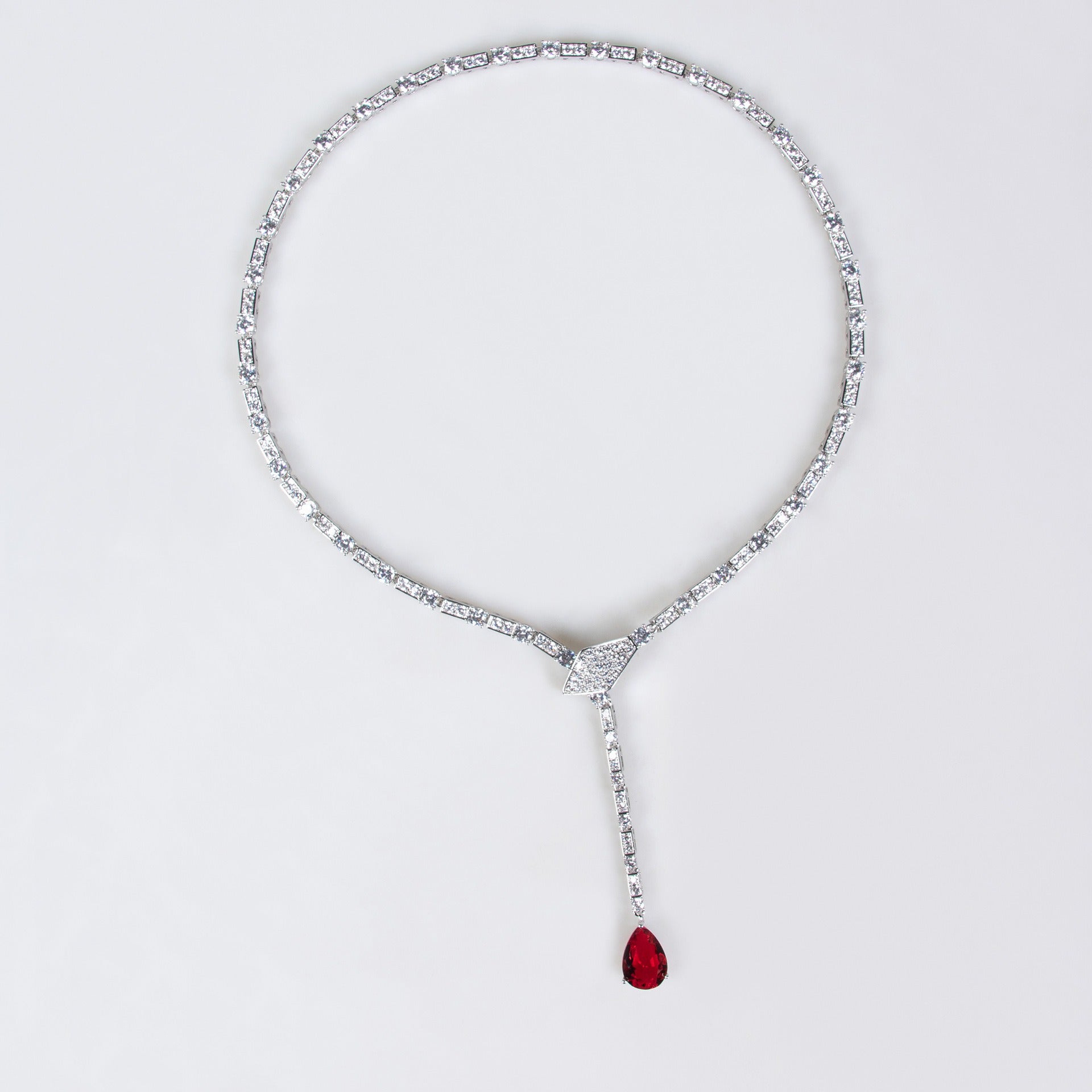 S925 Silver Snake-Shaped Necklace Set with Full Zirconia Pave