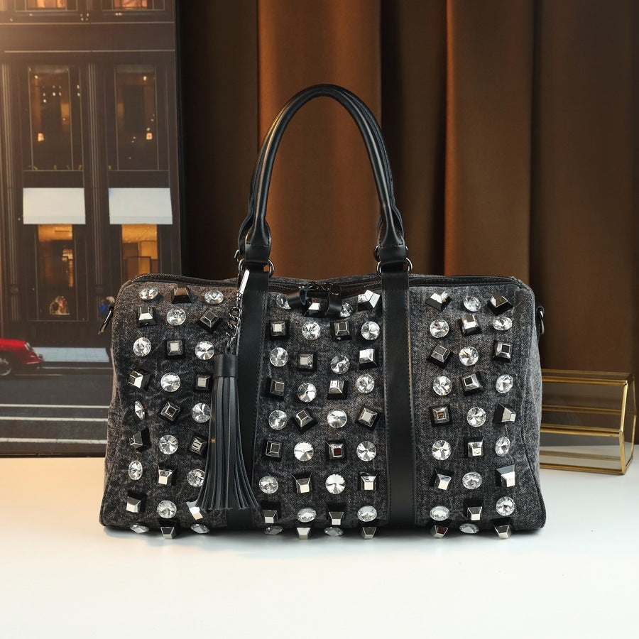 Large-Capacity Casual Travel Rhinestone Embellished Handbag Shoulder Crossbody Bag