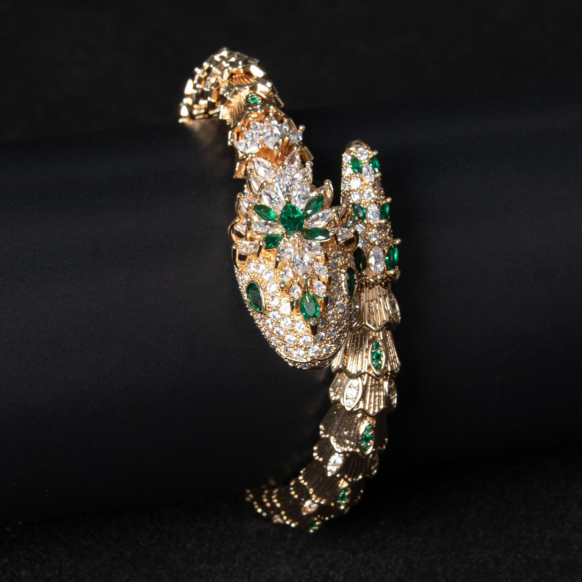 18K Gold Snake and Marcasite Bracelet