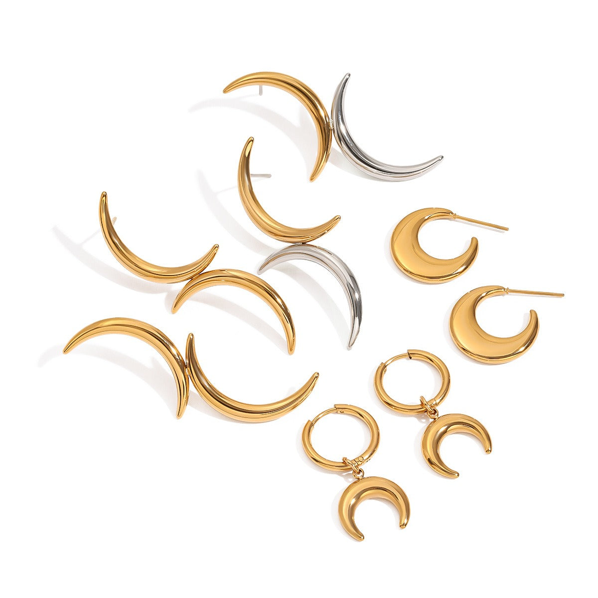 18K gold moon-shaped design light luxury simple earrings
