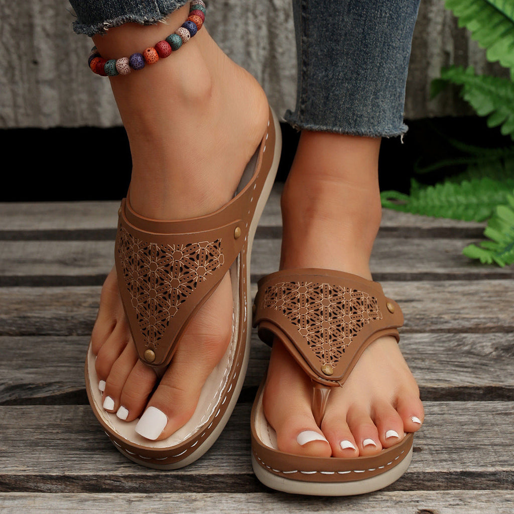 Women's Thong Sandals | Summer Beach Flip Flops Open-Toe PU Slippers