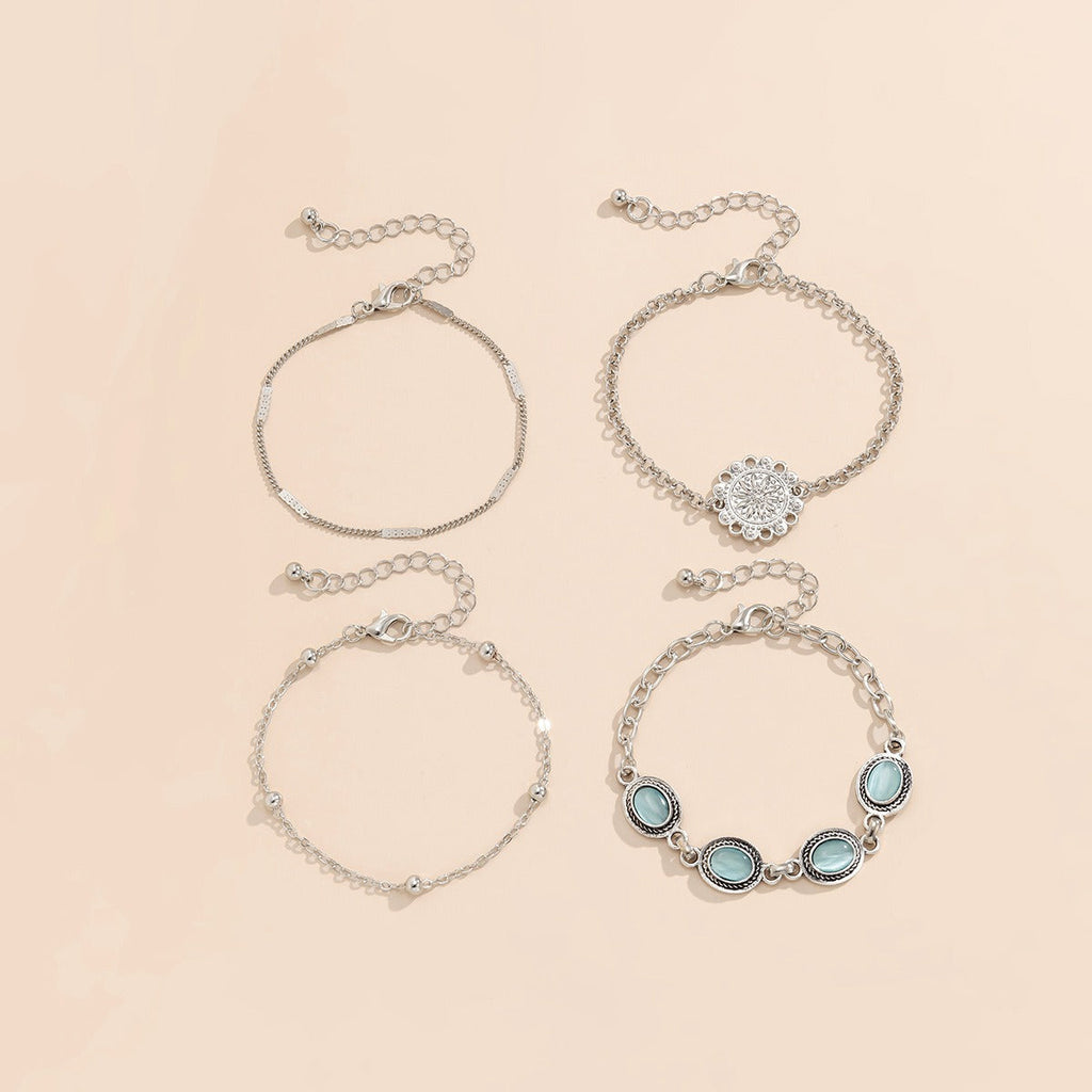 Ethnic style flower disc cat's eye gold retro bracelet
