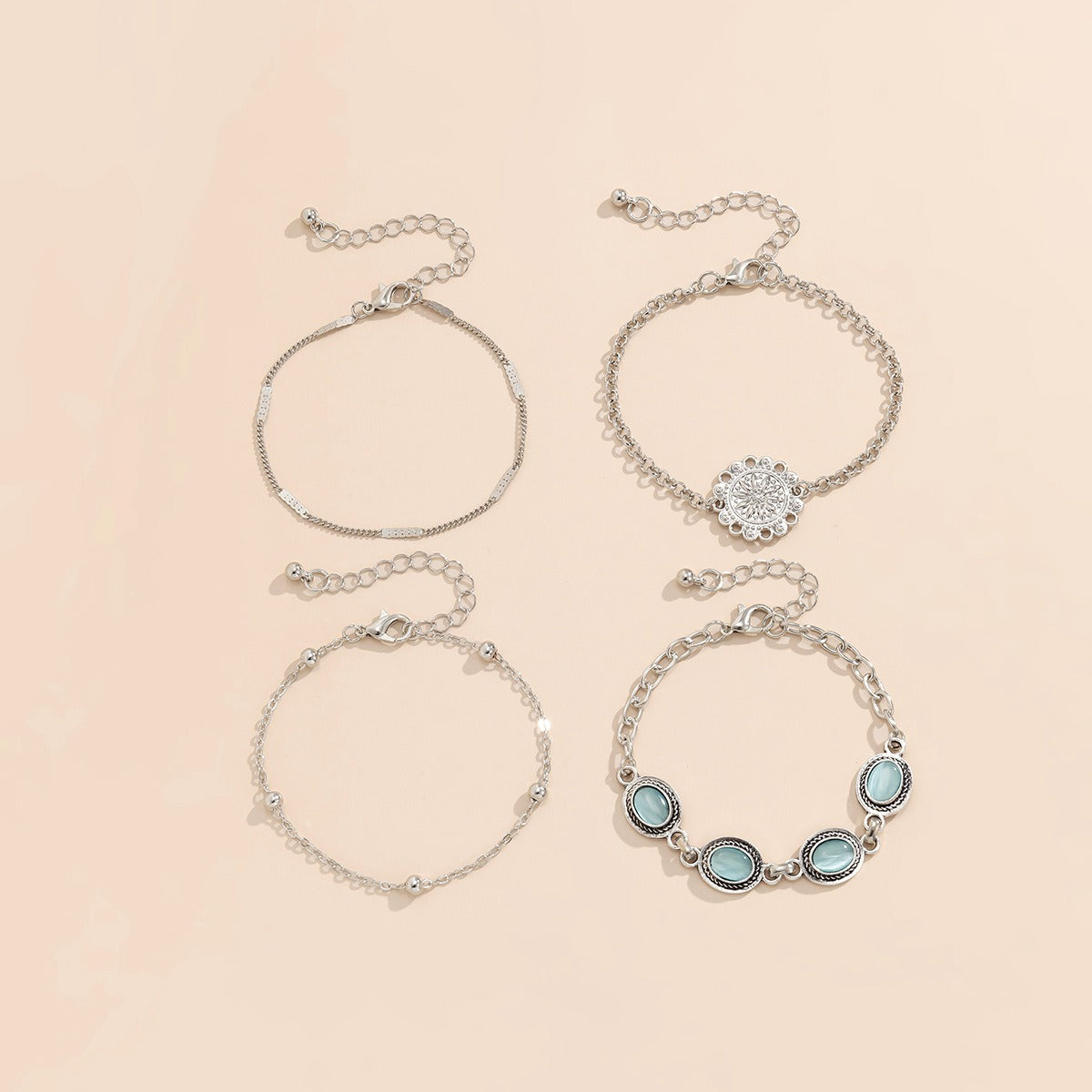 Ethnic style flower disc cat's eye gold retro bracelet