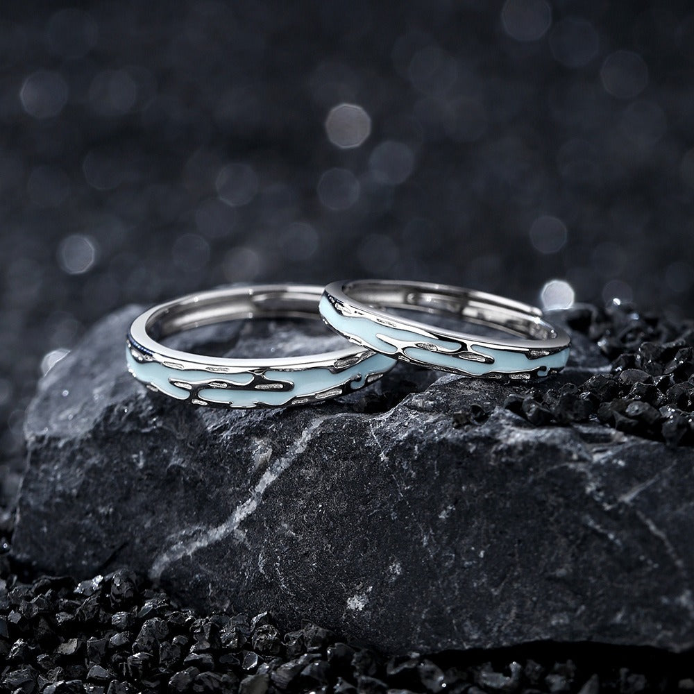 S925 sterling silver Jiangnan Misty Rain fluorescent couple ring