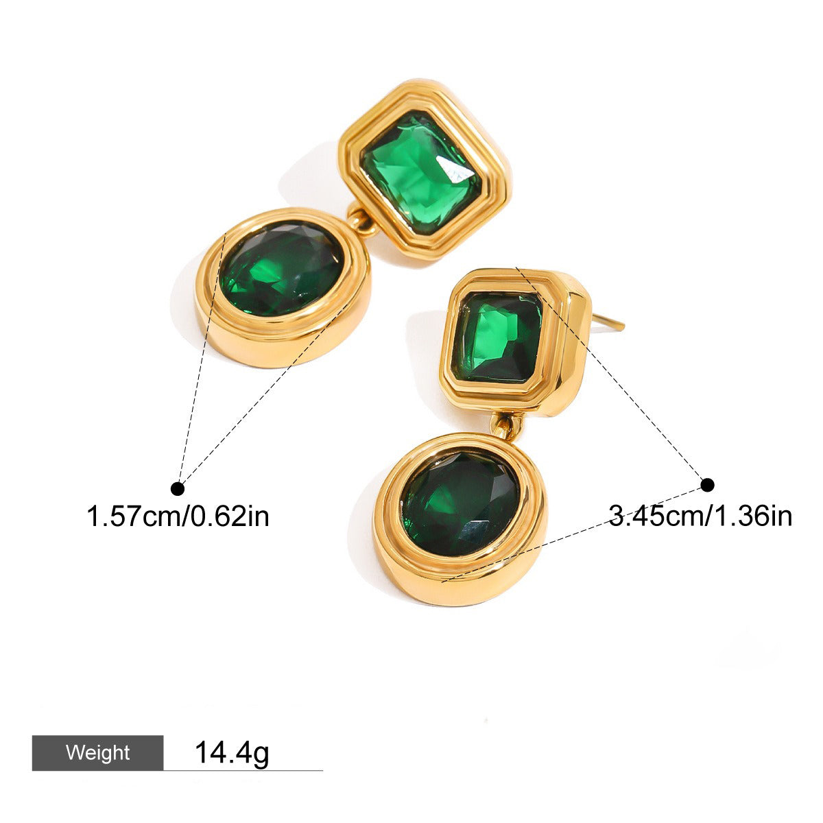18K gold geometric/flower-shaped inlaid gemstone design light luxury noble earrings