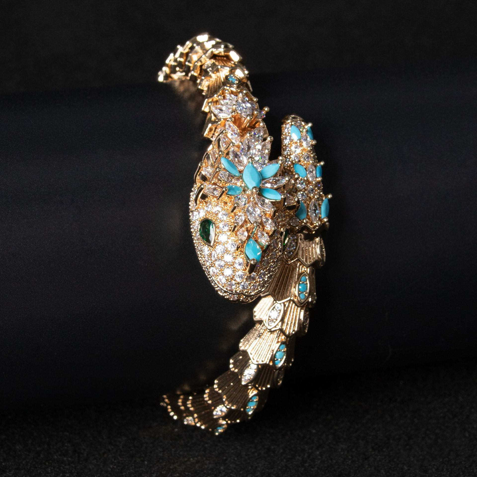 18K Gold Snake and Marcasite Bracelet