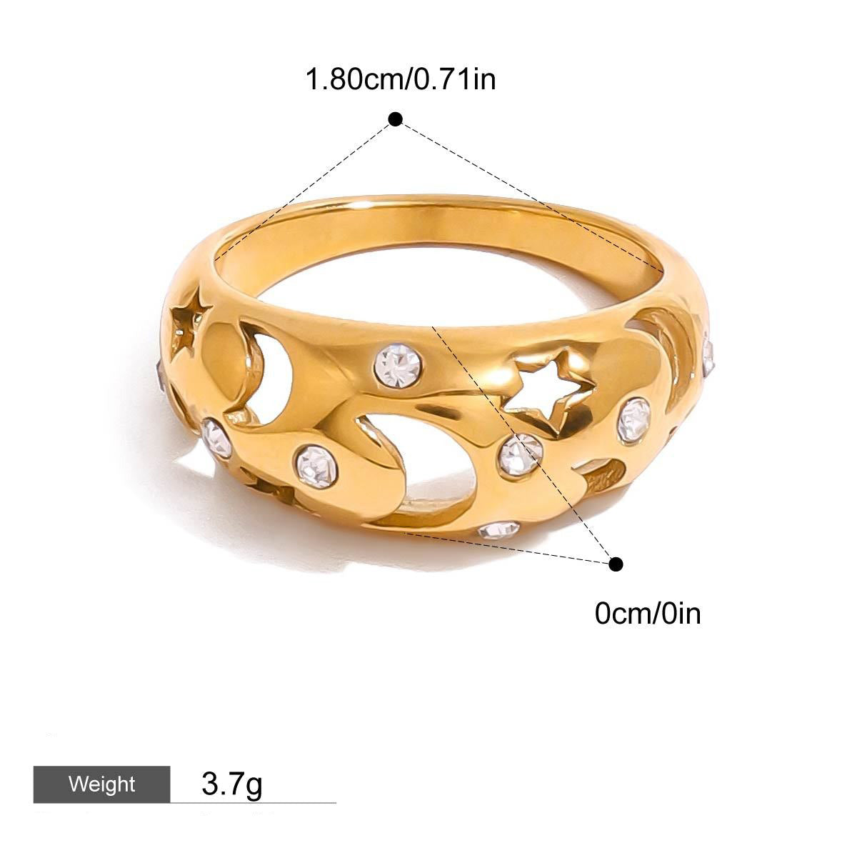 18K gold star and moon hollow with gemstone design exquisite noble ring