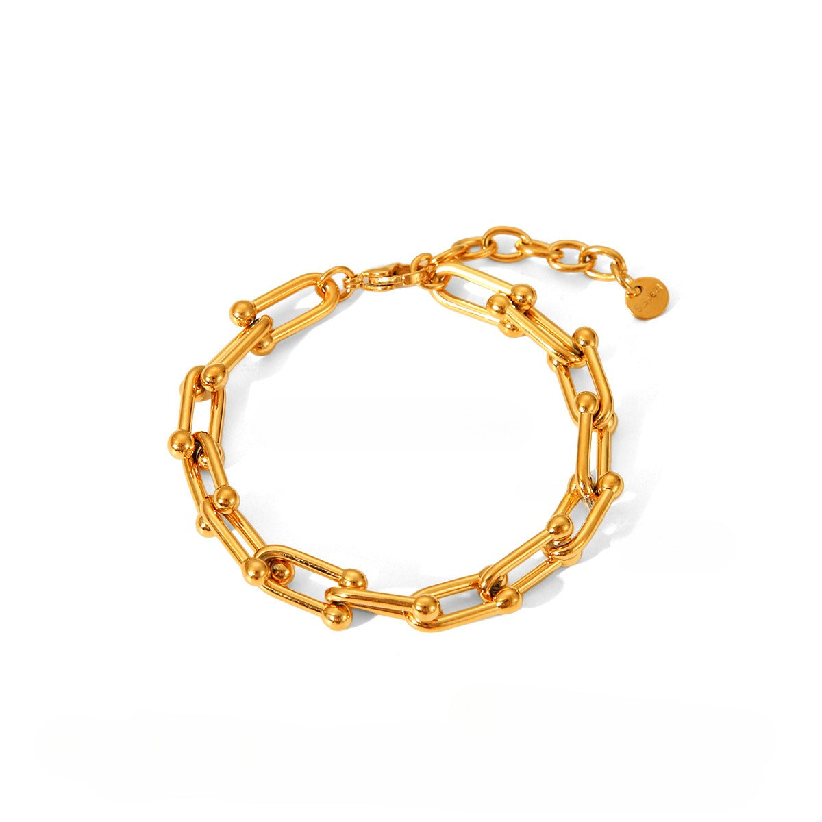 18k gold horseshoe chain bracelet and earrings