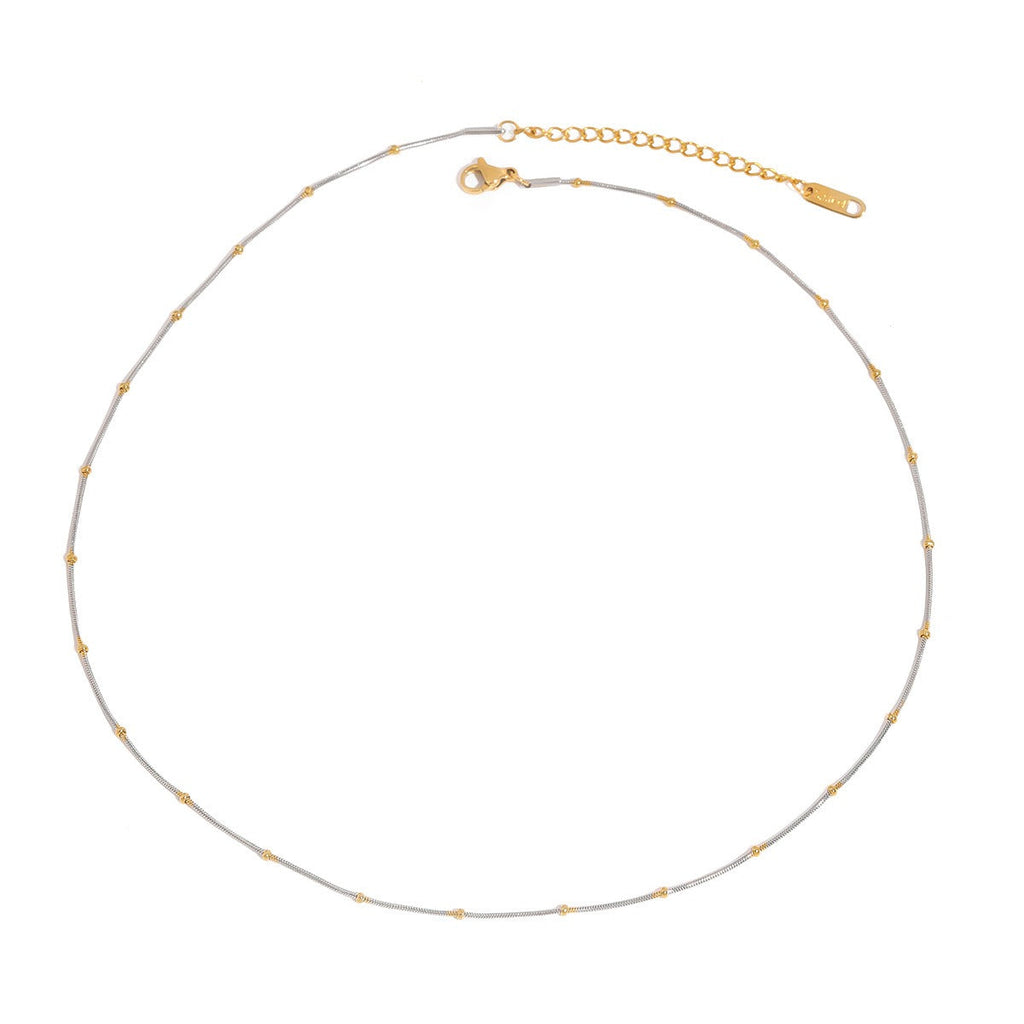 18K gold round beads with gold and silver color matching design personalized fashion necklace