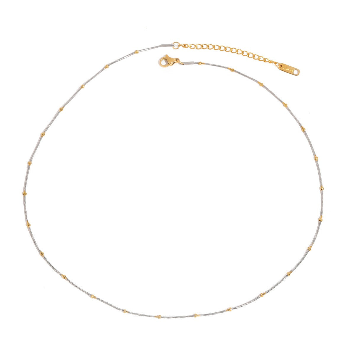18K gold round beads with gold and silver color matching design personalized fashion necklace