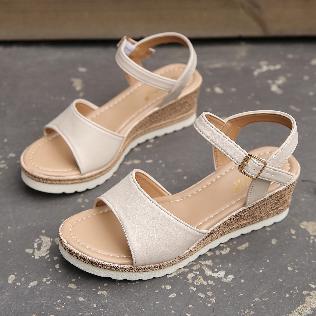 Women's Ankle Buckle Wedge Sandals | PU Fish-Mouth Platform Shoes
