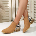 Women's Leopard Print Chunky Heel Boots | Pointed Toe Back Zipper Suede