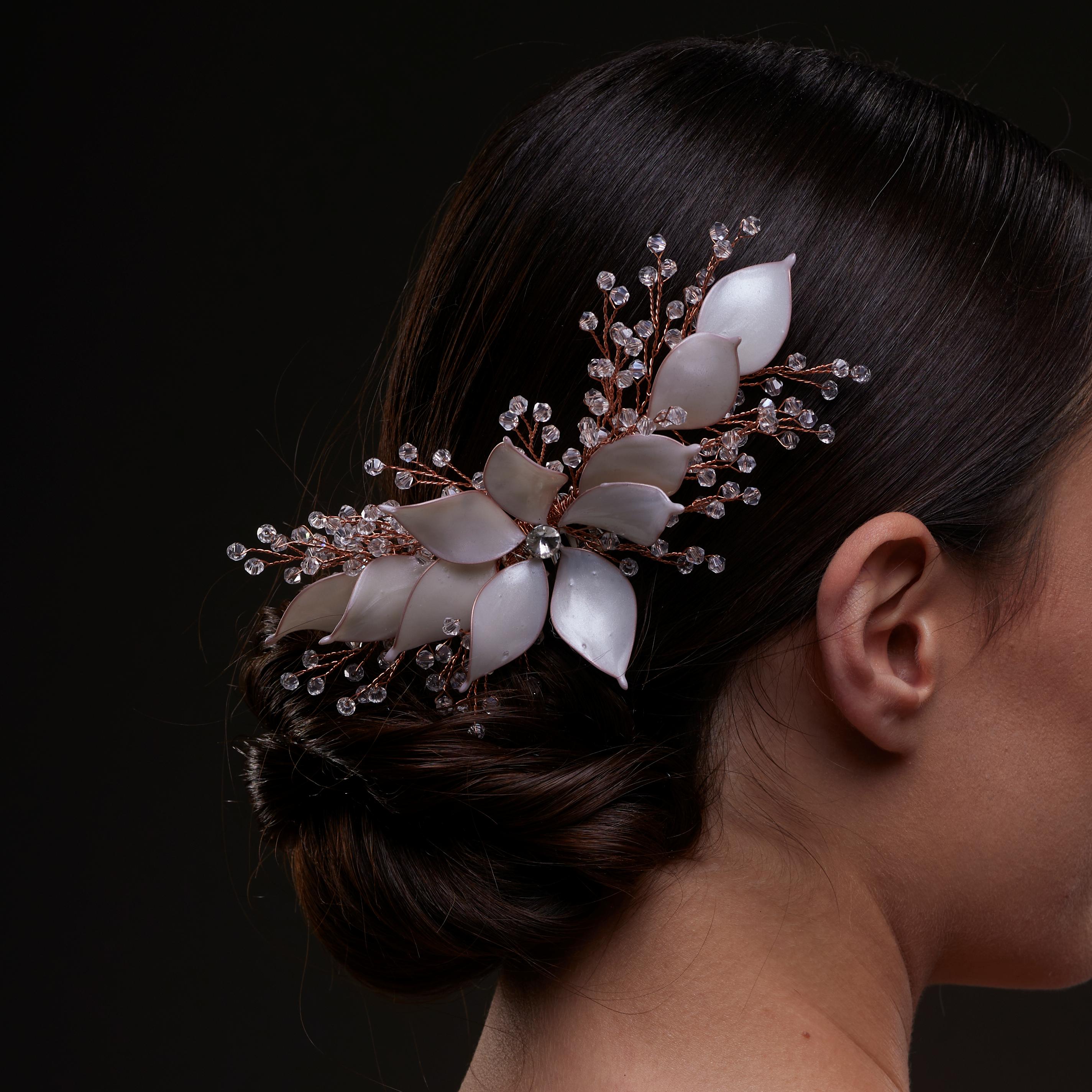 Handcrafted Rose Gold Bridal Hair Comb with Crystal Beads and Silver-Plated Wire - Elegant Wedding Hair Accessories for Brides and Bridesmaids