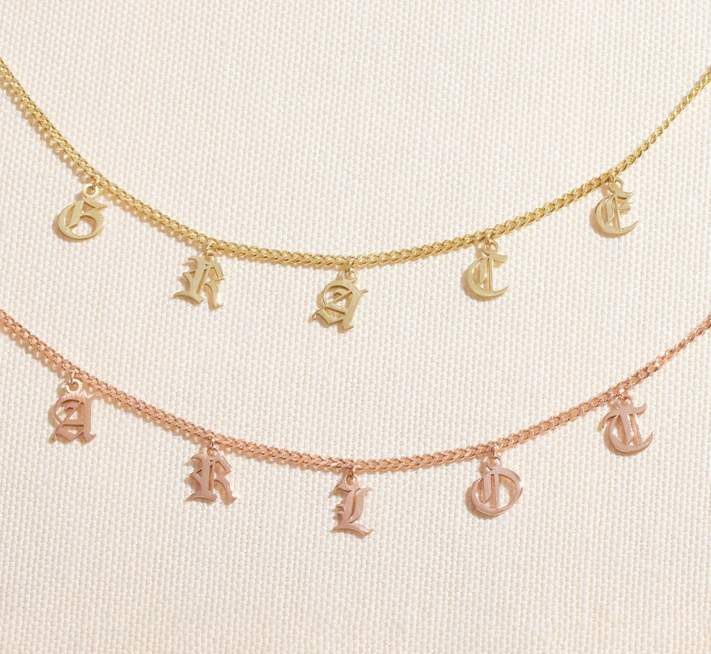 Personalized Name Necklace - Dangle Gothic Old English Design