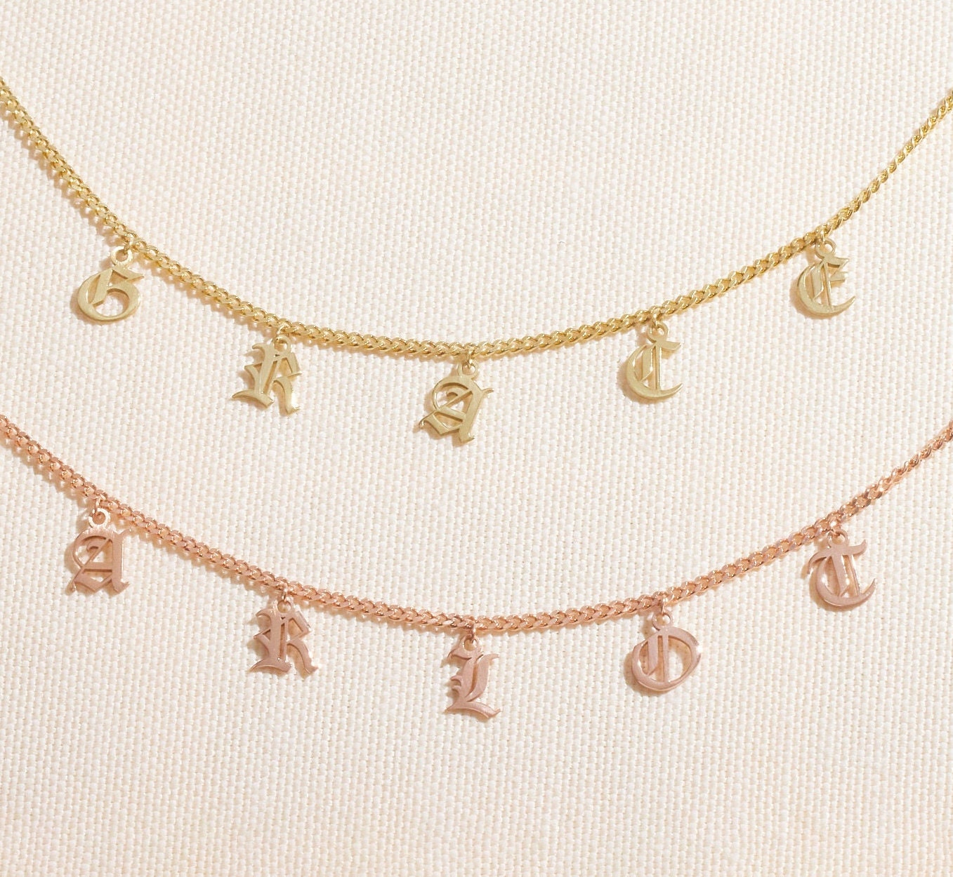 Personalized Name Necklace - Dangle Gothic Old English Design