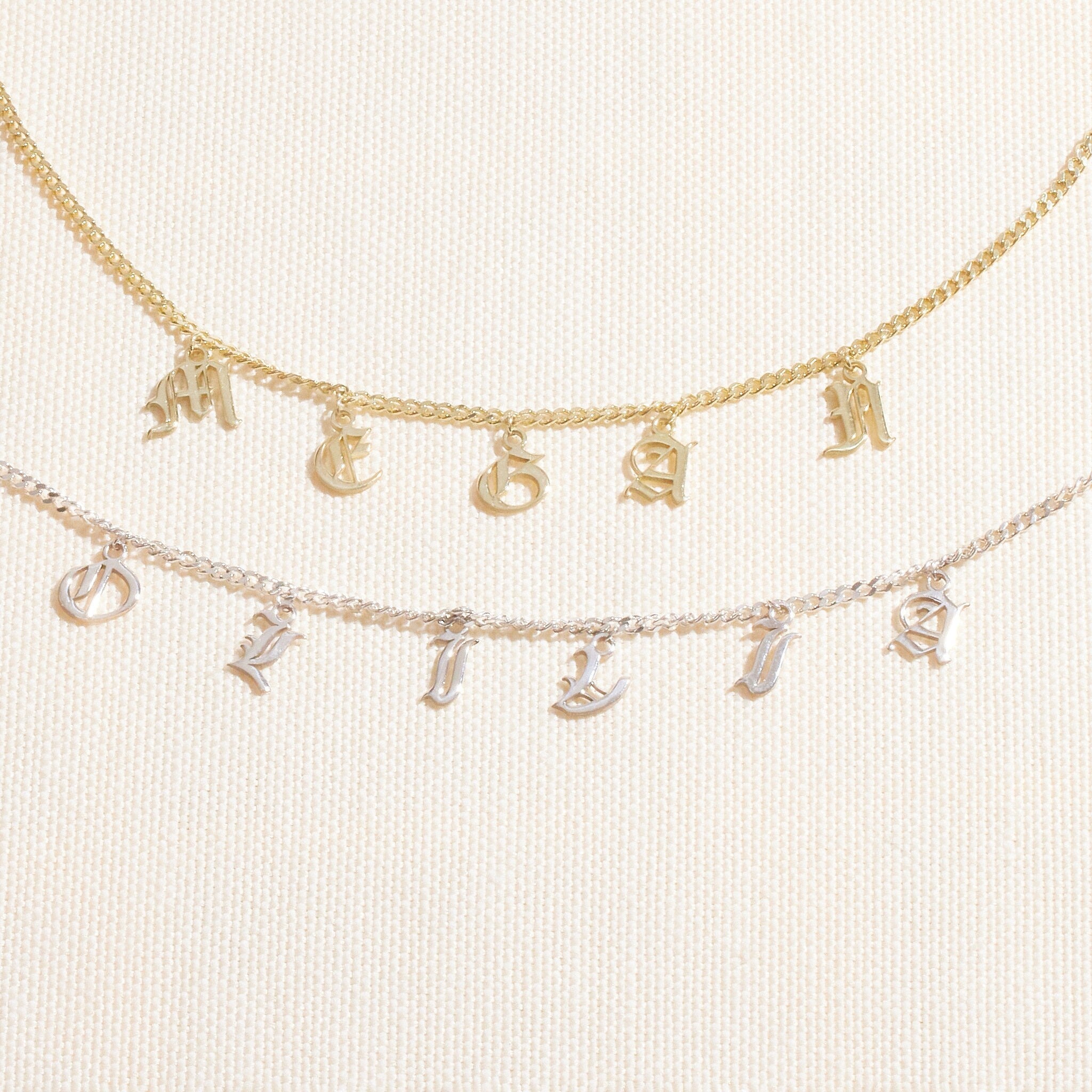 Personalized Name Necklace - Dangle Gothic Old English Design