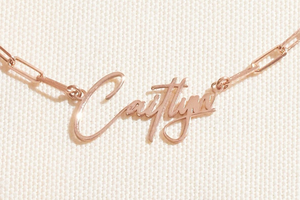 14K Gold Paper Clip Name Necklace - Elegant Sterling Silver Link Chain