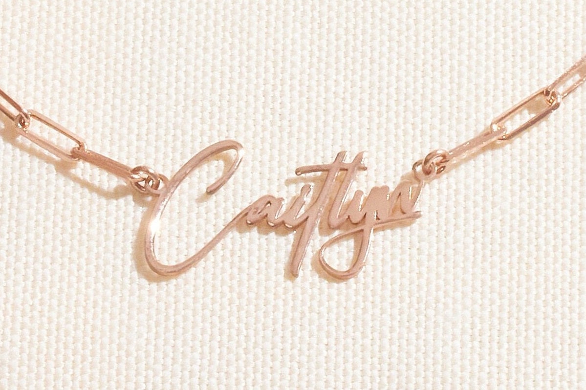 14K Gold Paper Clip Name Necklace - Elegant Sterling Silver Link Chain