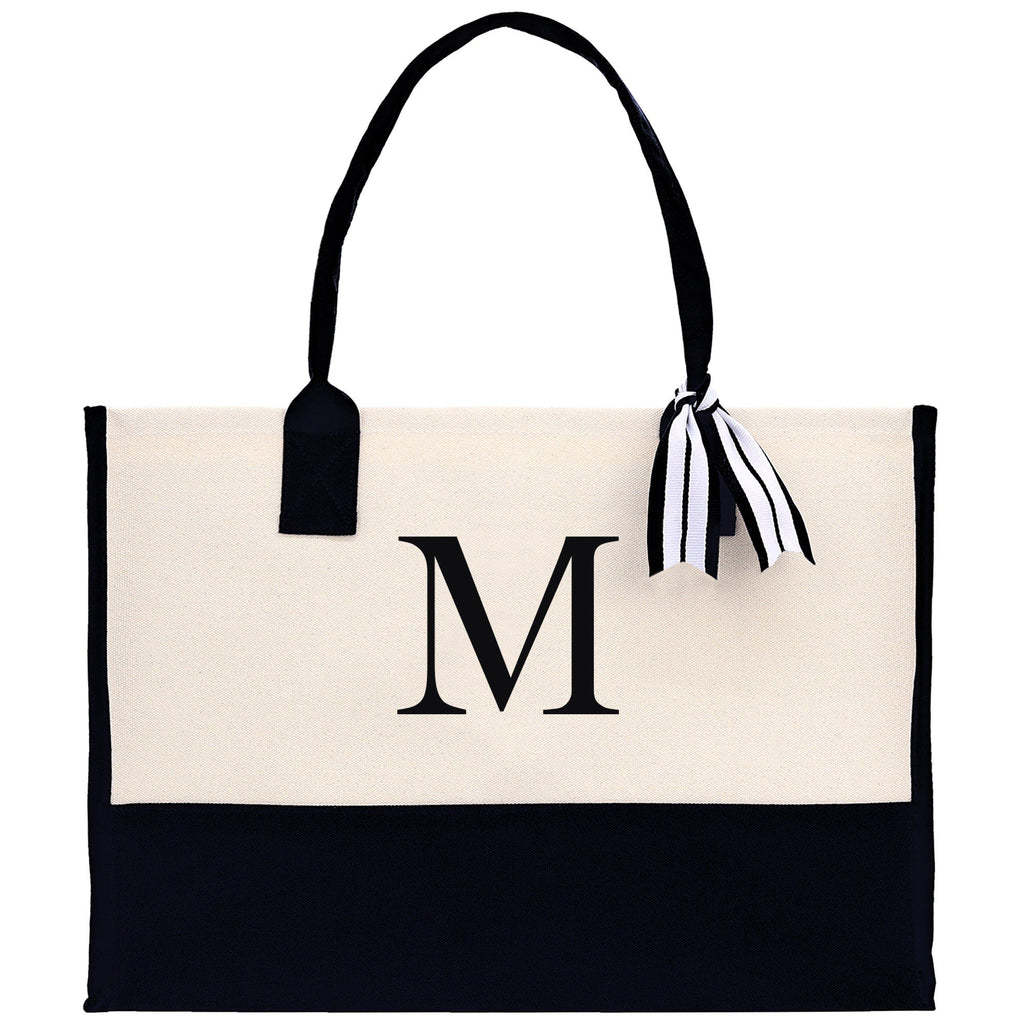 Personalized Cotton Canvas Beach Tote Bag Monogram Tote Bag Initial Canvas Tote Bridesmaid Gift Tote Custom Beach Bag Gift for Her A-Z