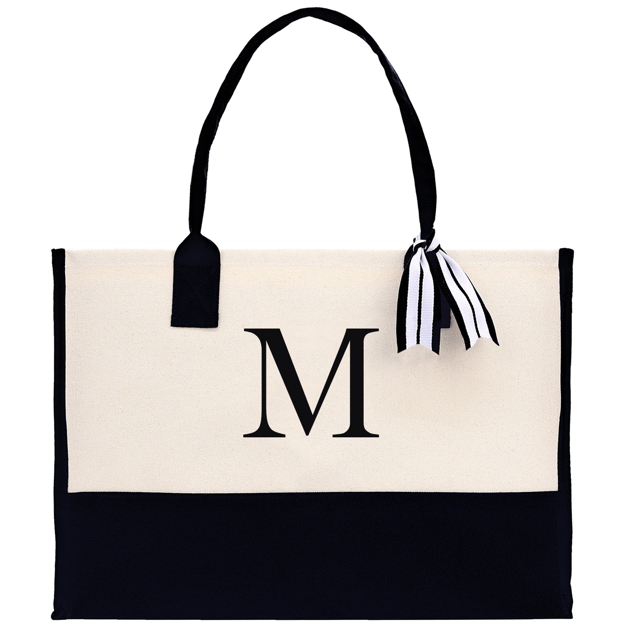 Personalized Cotton Canvas Beach Tote Bag Monogram Tote Bag Initial Canvas Tote Bridesmaid Gift Tote Custom Beach Bag Gift for Her A-Z