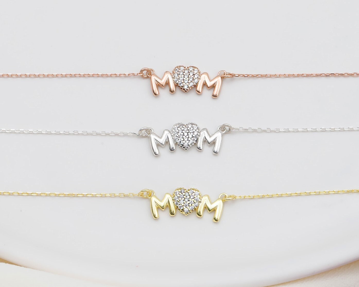 Sterling Silver Mom Necklace with Sparkling Diamond Heart