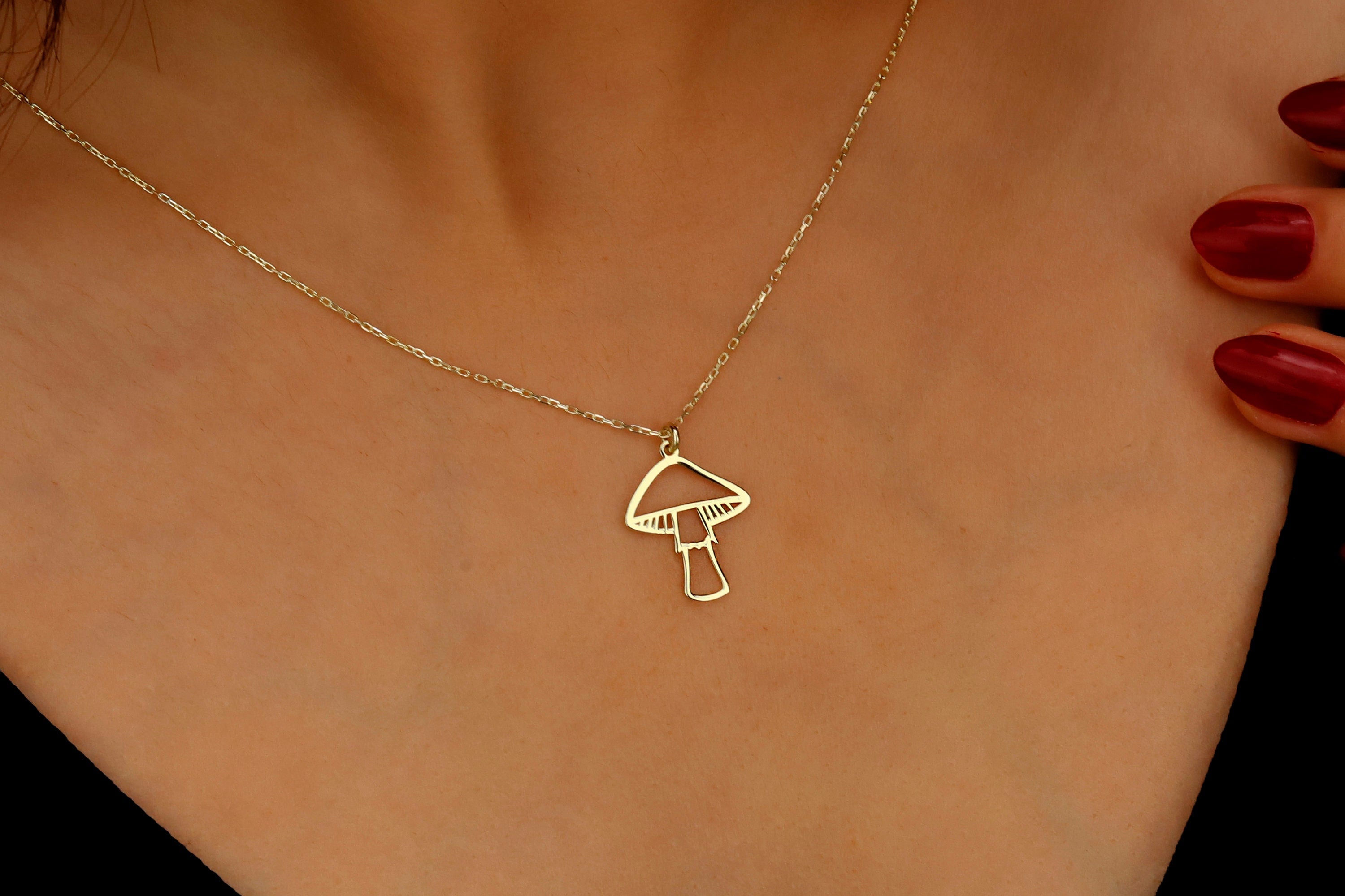 Silver Dainty Minimalist Mushroom Charm Necklace
