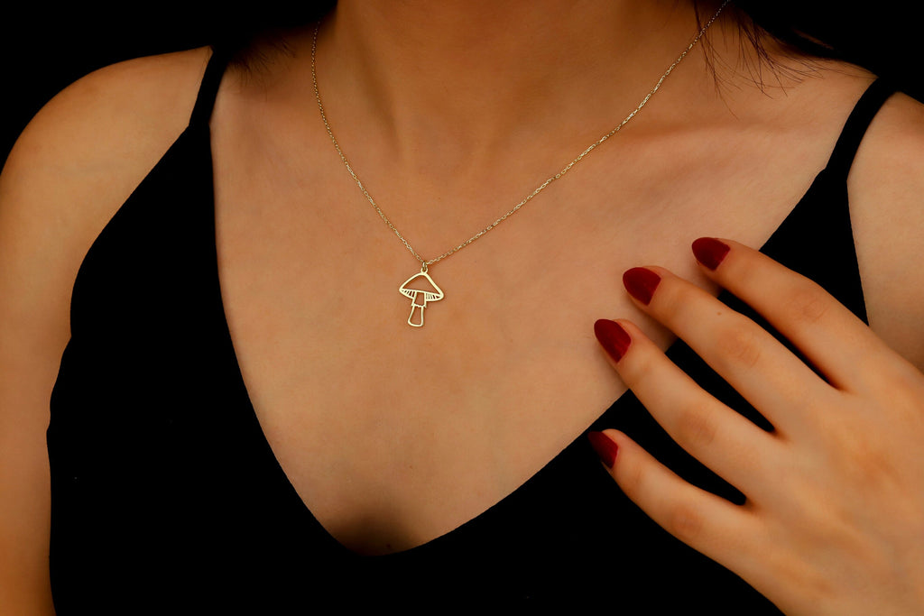 Silver Dainty Minimalist Mushroom Charm Necklace