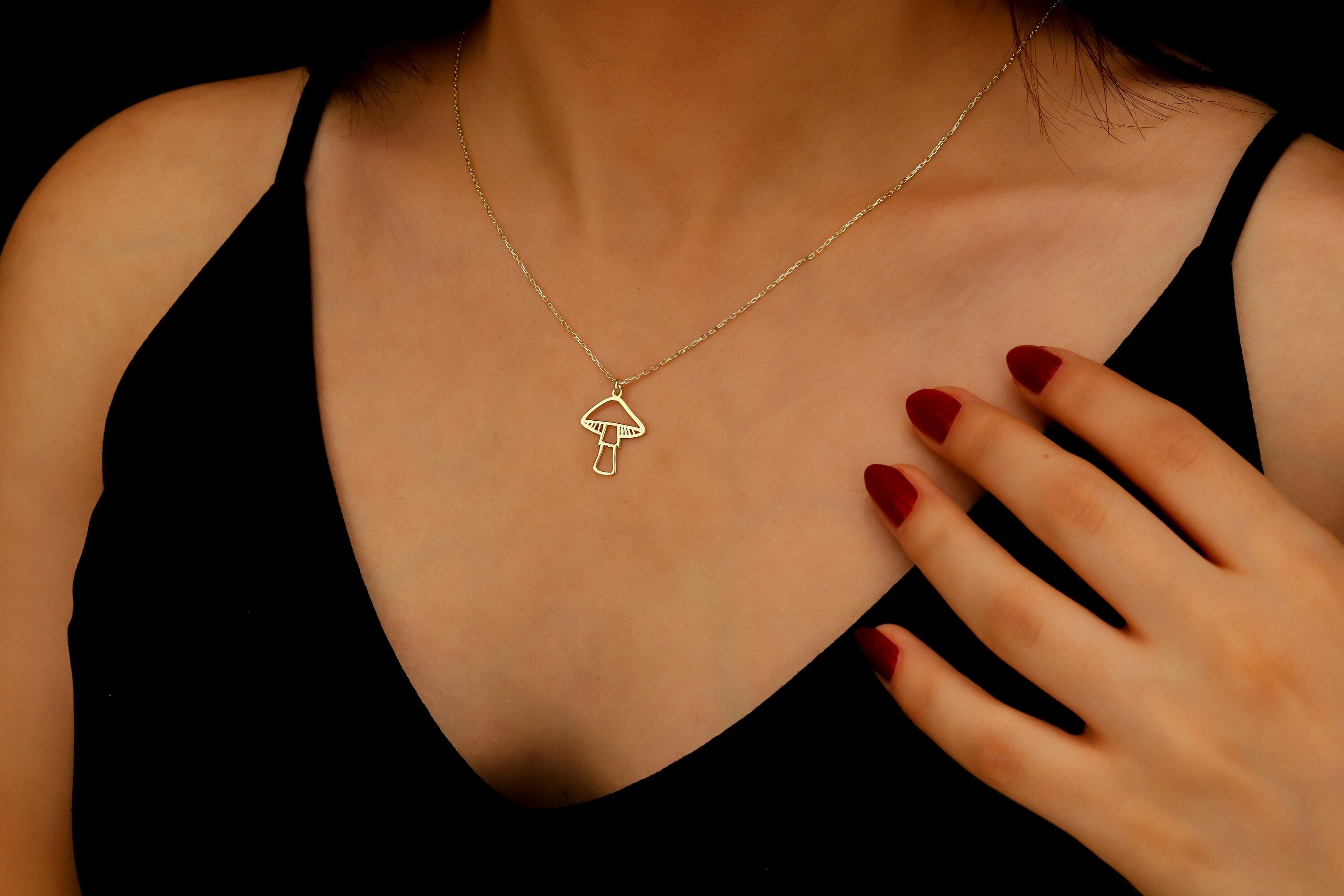 Silver Dainty Minimalist Mushroom Charm Necklace