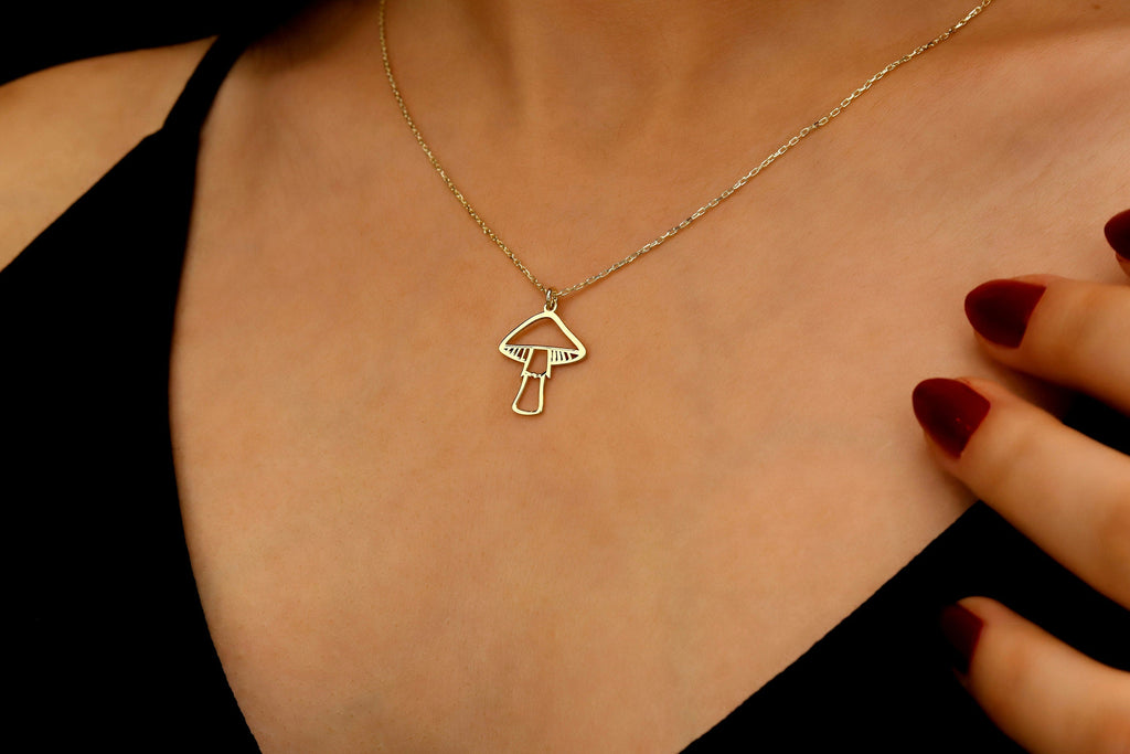 Silver Dainty Minimalist Mushroom Charm Necklace