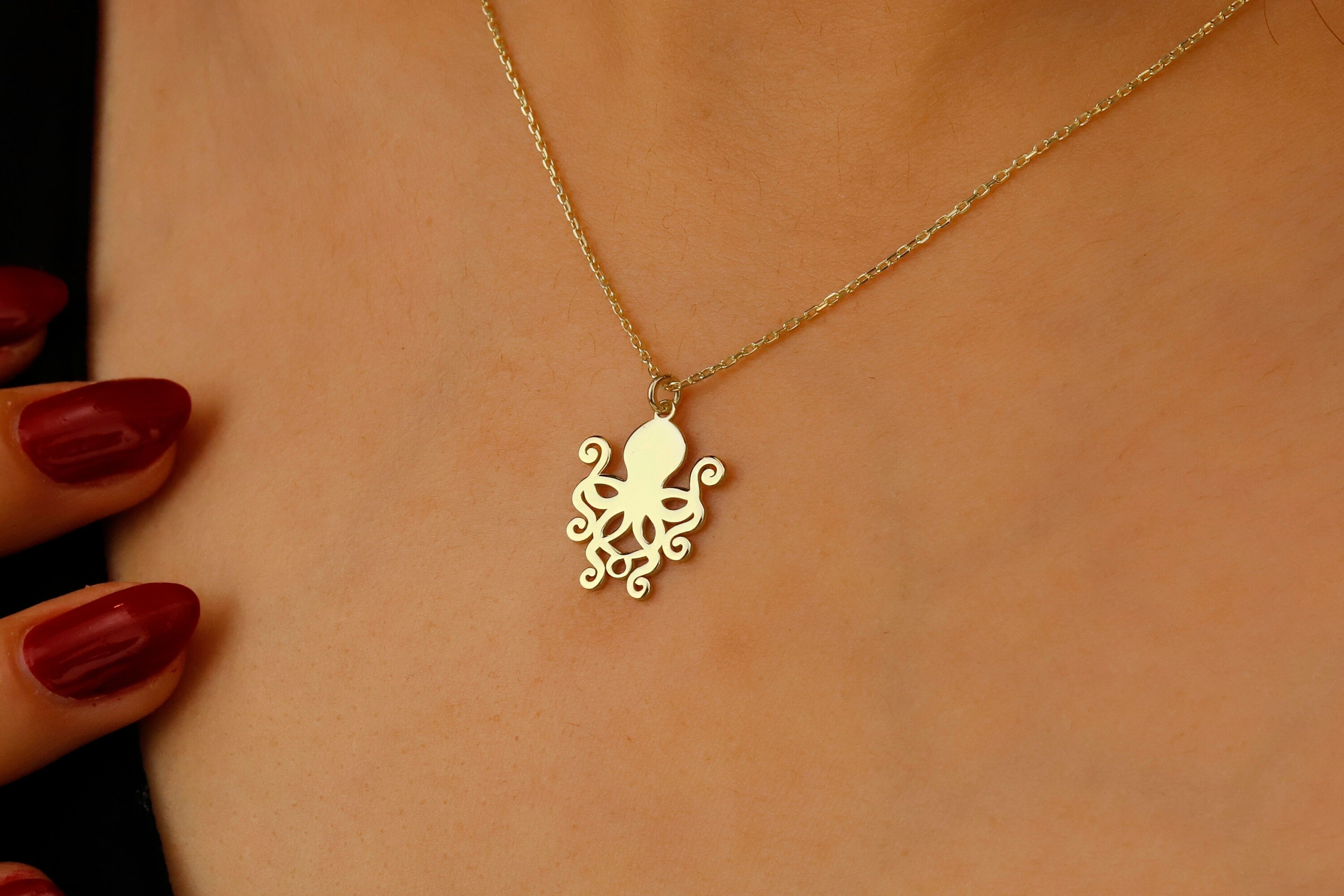 Sterling Silver Octopus Necklace - Unique Marine Jewelry