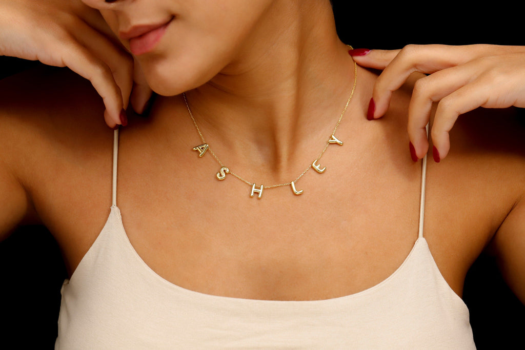 Personalized Bubble Letter Name Necklace in 925 Sterling Silver