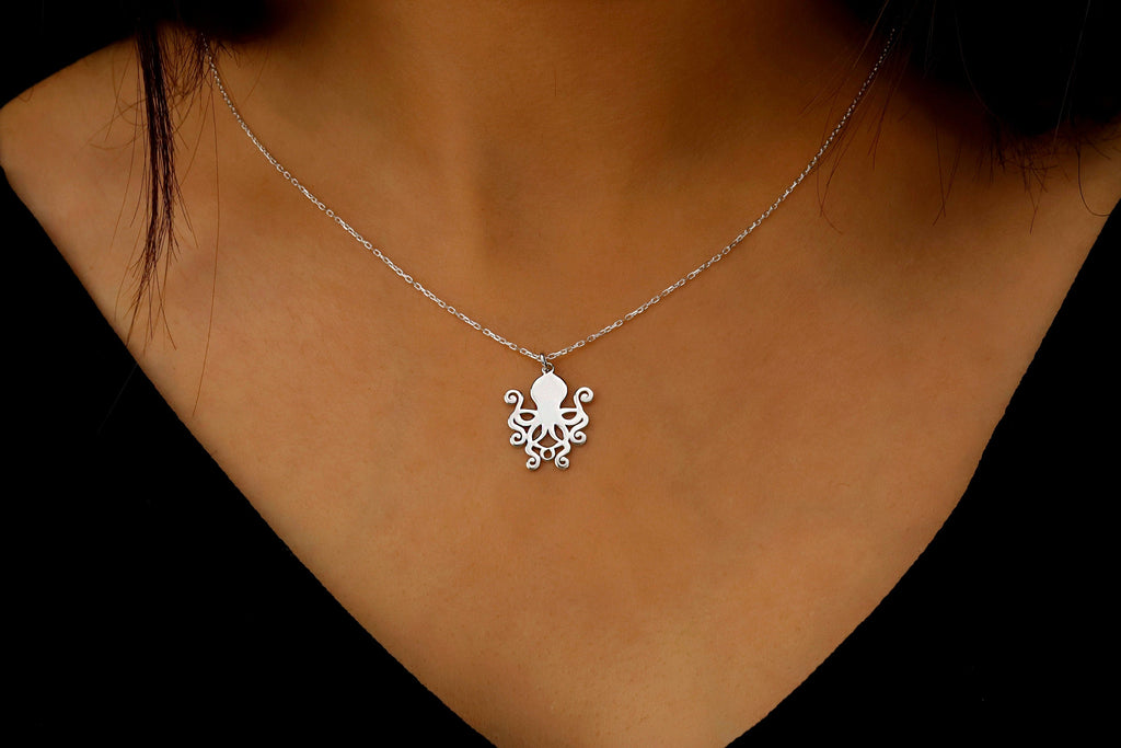 Sterling Silver Octopus Necklace - Unique Marine Jewelry