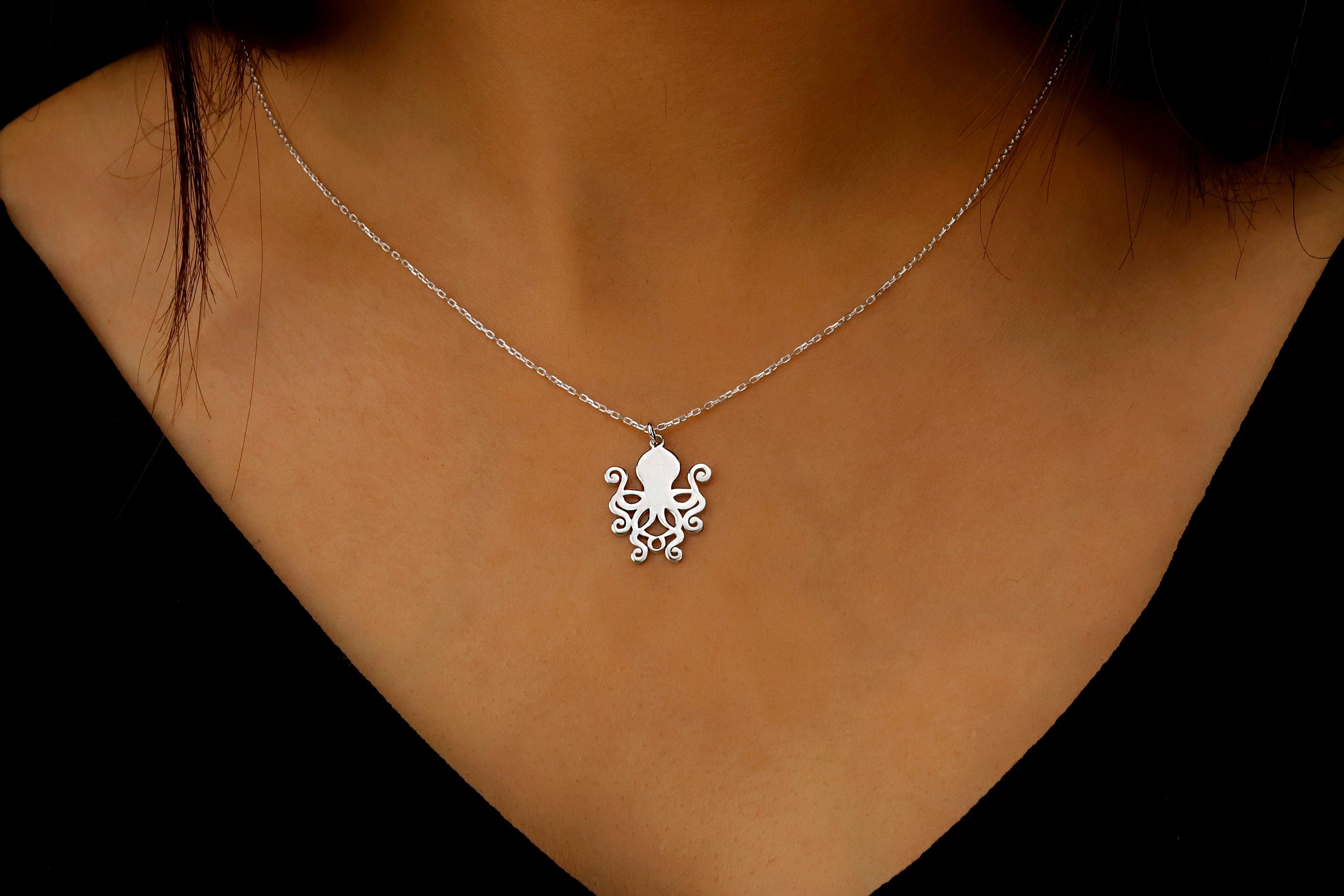 Sterling Silver Octopus Necklace - Unique Marine Jewelry
