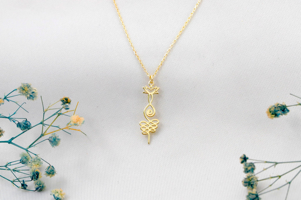 Lotus Unalome Necklace - Sterling Silver Yoga Symbol of Enlightenment