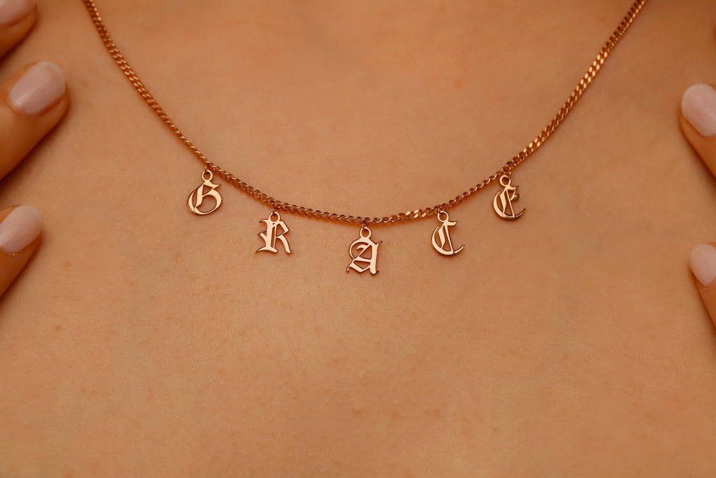 Personalized Name Necklace - Dangle Gothic Old English Design