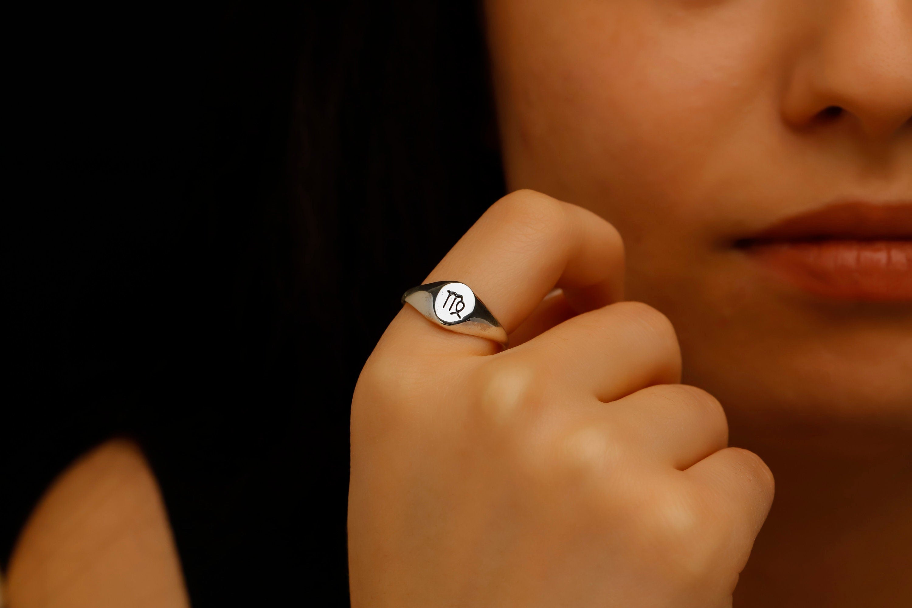 Celestial Charms Custom Zodiac Signet Ring - Sterling Silver Astrology Gift