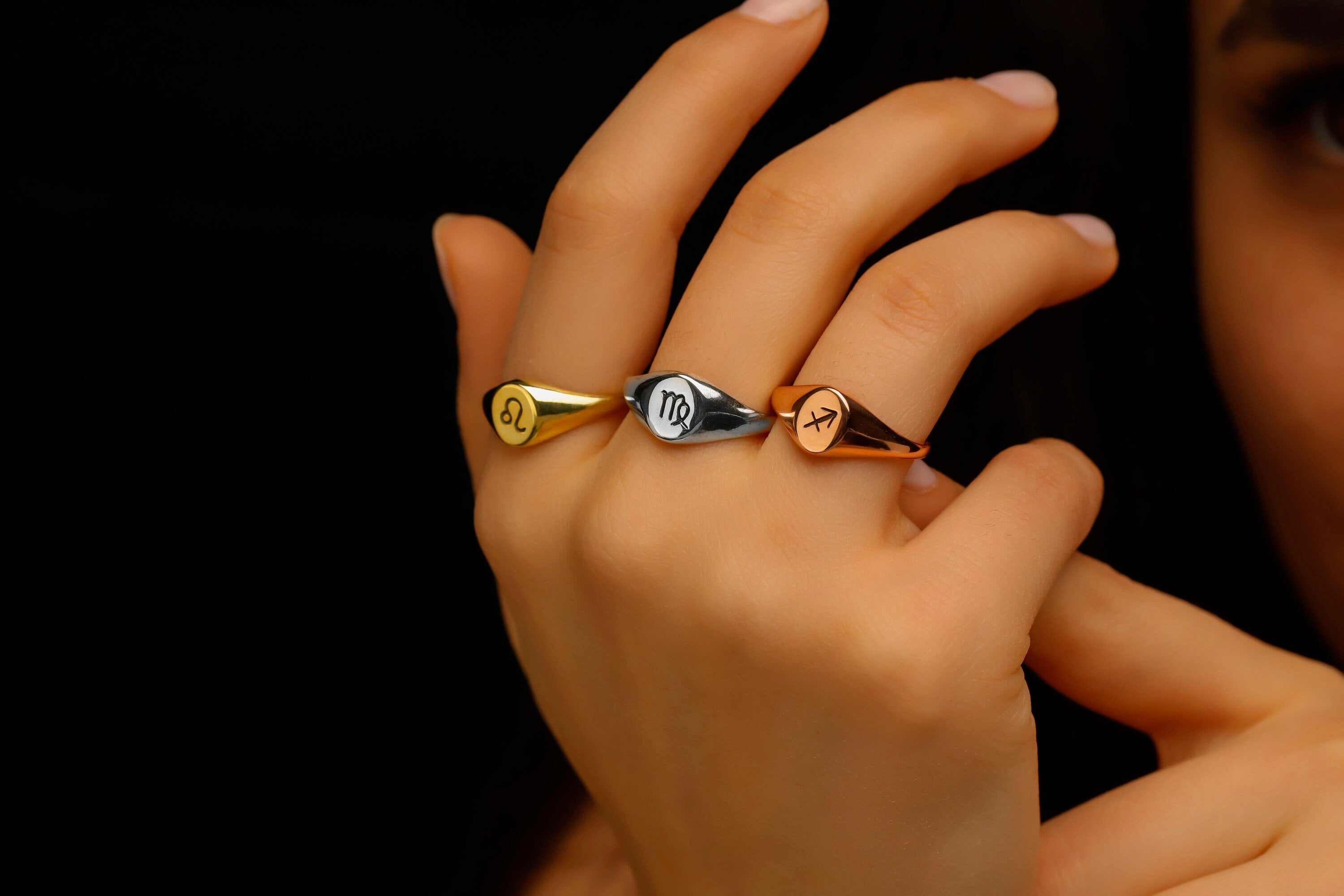 Celestial Charms Custom Zodiac Signet Ring - Sterling Silver Astrology Gift
