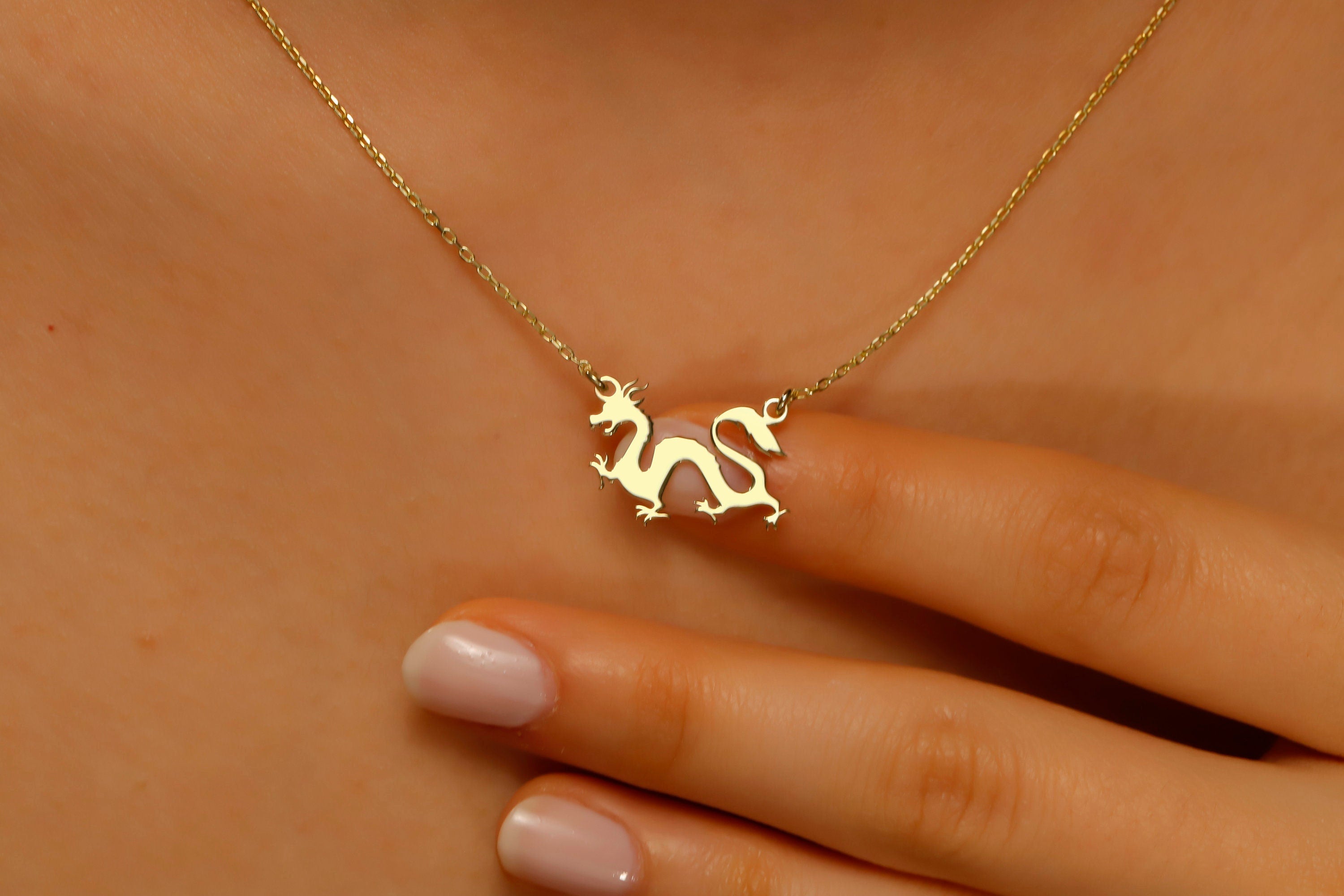 14K Gold Dragon Necklace - Bold Chinese Astrology Charm for Good Luck & Inspiration