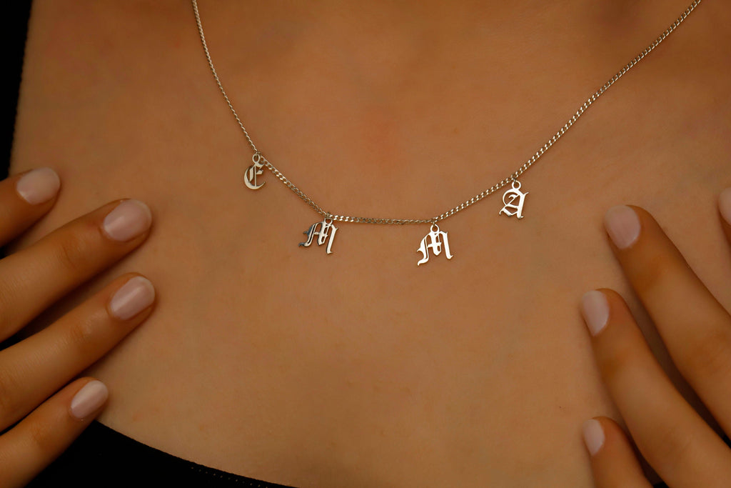 Personalized Name Necklace - Dangle Gothic Old English Design