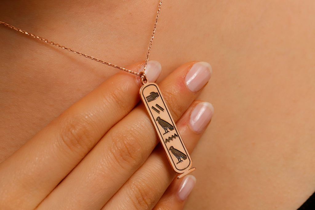 Personalized Egyptian Cartouche Necklace - Custom Hieroglyph Jewelry
