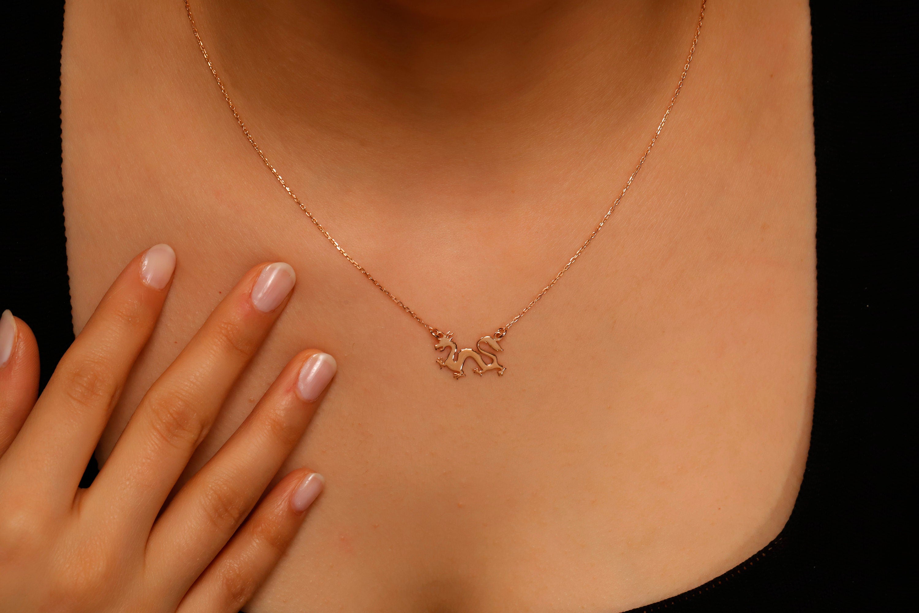 14K Gold Dragon Necklace - Bold Chinese Astrology Charm for Good Luck & Inspiration
