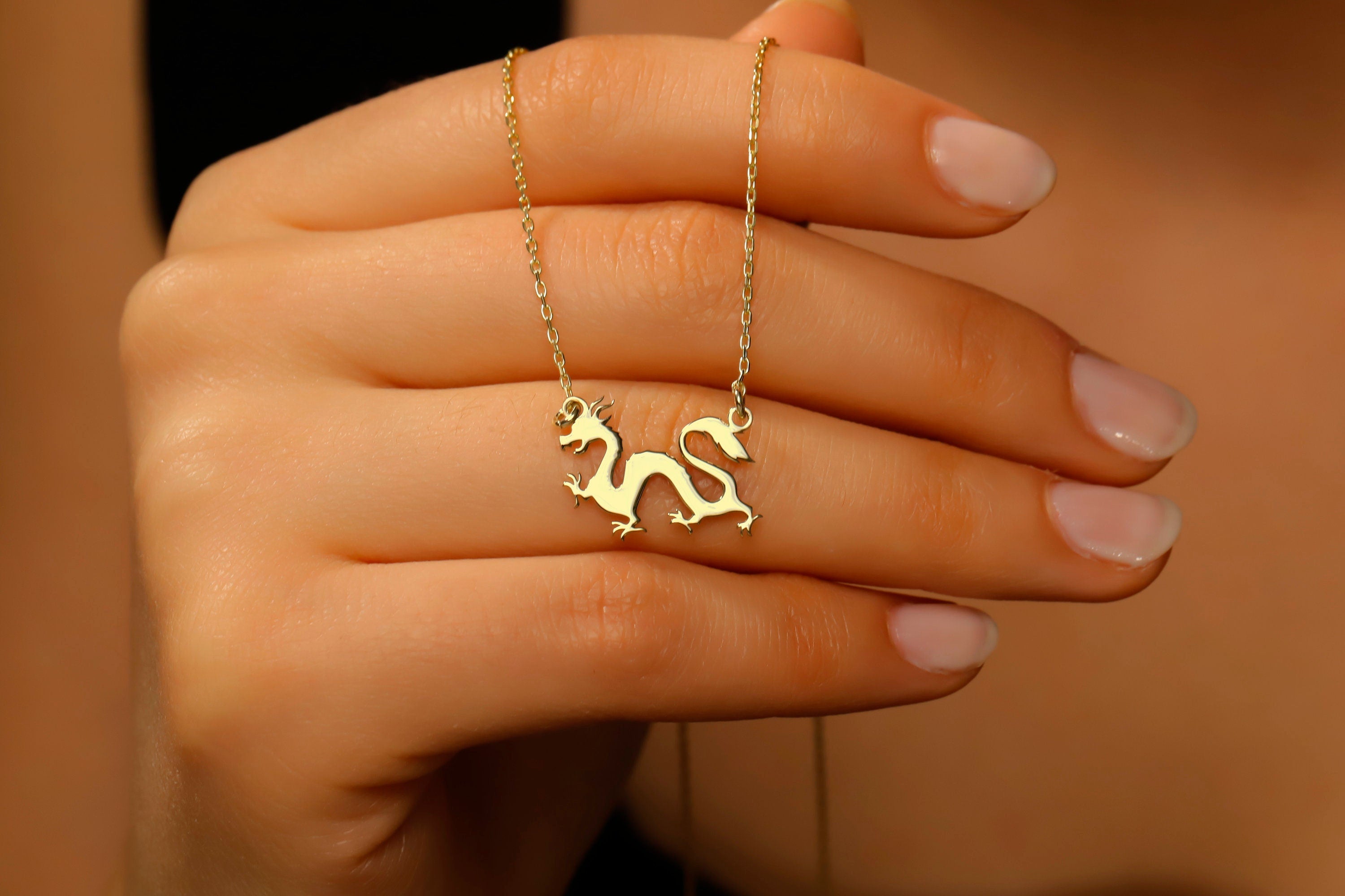 14K Gold Dragon Necklace - Bold Chinese Astrology Charm for Good Luck & Inspiration