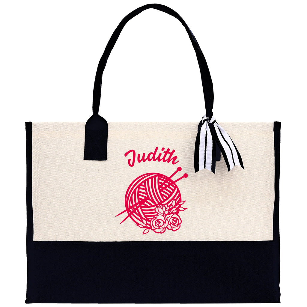 Personalized Knitting Cotton Canvas Tote Bag Custom Grandma Kitting Bag Yarn Custom Crochet Bag Mother's Day Gift Knitting Gift