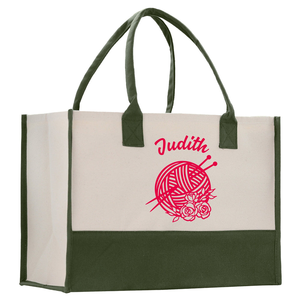Personalized Knitting Cotton Canvas Tote Bag Custom Grandma Kitting Bag Yarn Custom Crochet Bag Mother's Day Gift Knitting Gift