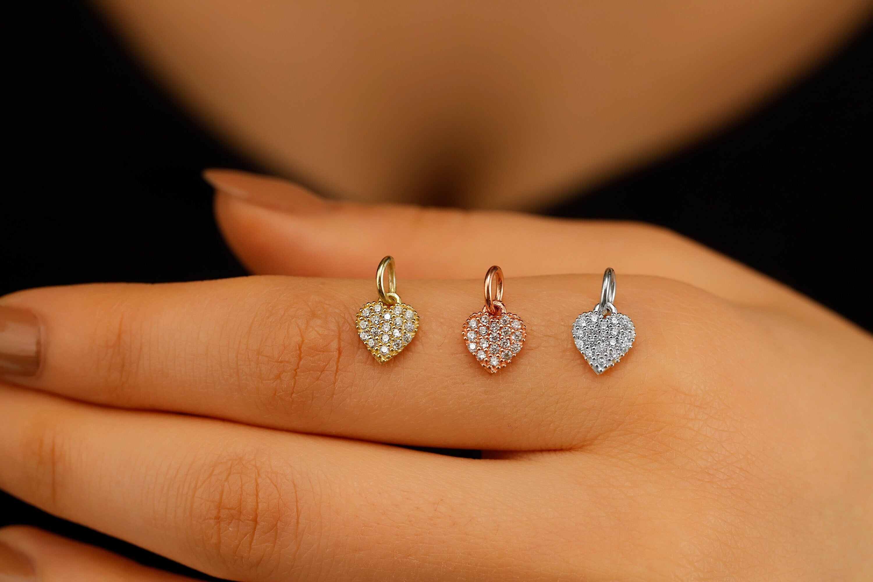 Heart Charm Necklace with Sparkling CZ Diamonds in 925 Sterling Silver