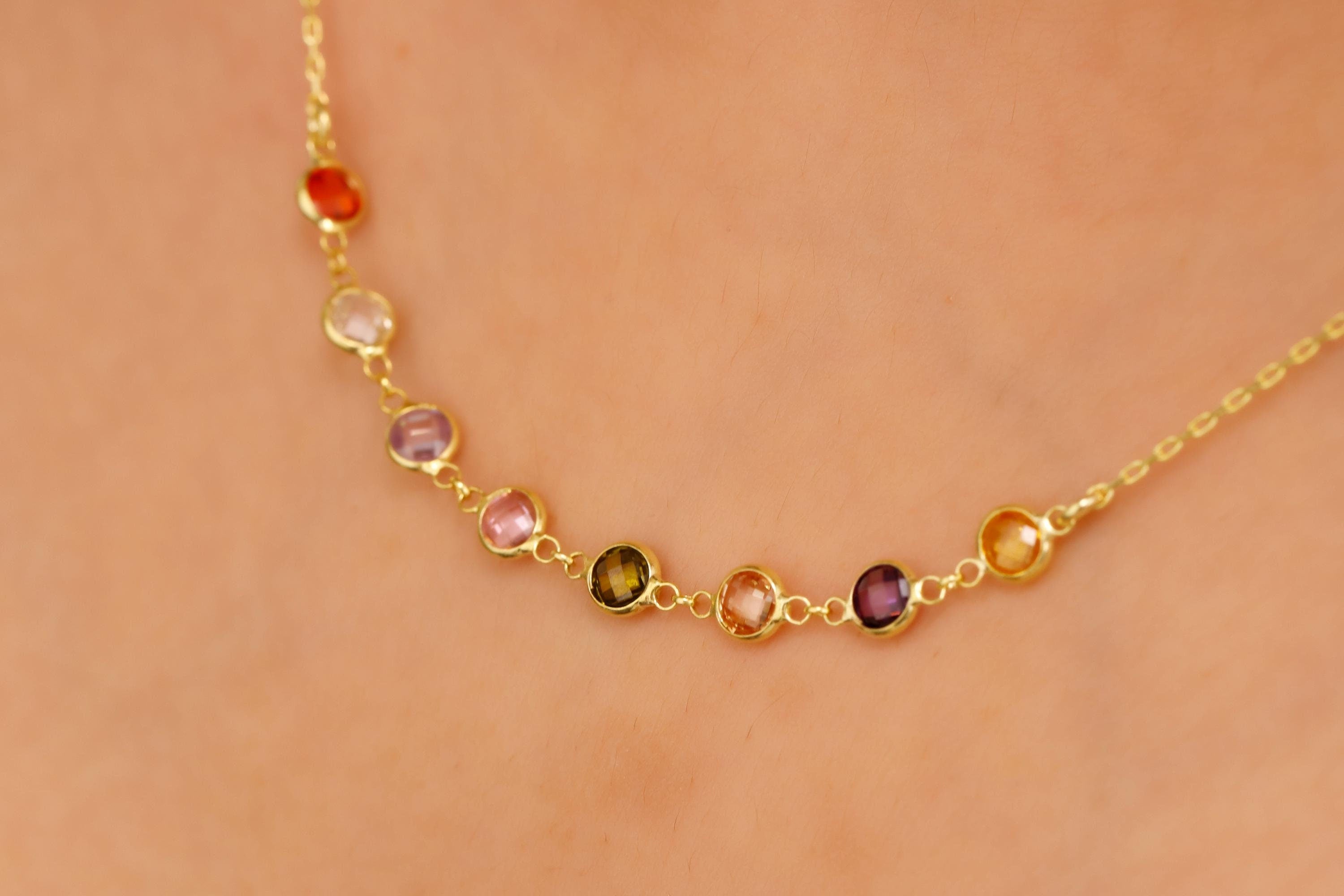 Rainbow Gemstone Choker by SilverGoldandRose