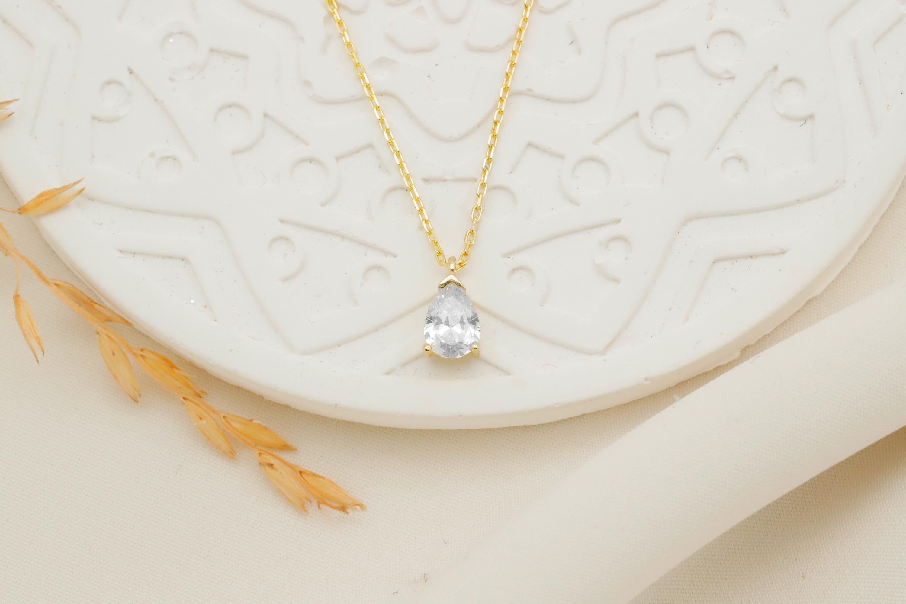 Diamond Dangle Earrings & Necklace Set - Sterling Silver Bridal Jewelry